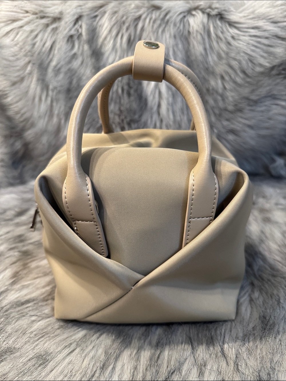 Lux & Nyx Women's Beige Twist-Front Top Handle Bag